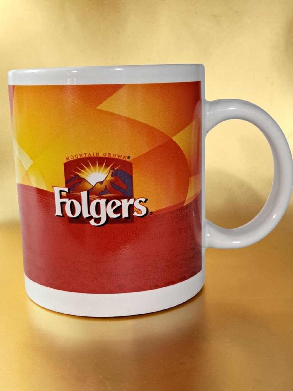 Folgers Coffee Mug Mountain Grown Logo Houston Harvest Red Yellow‎ Ceramic